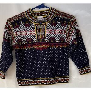 Hanna Andersson Fair Isle Nordic Blue Sweater 110 Sz 5 Metal Clasp Combed Cotton